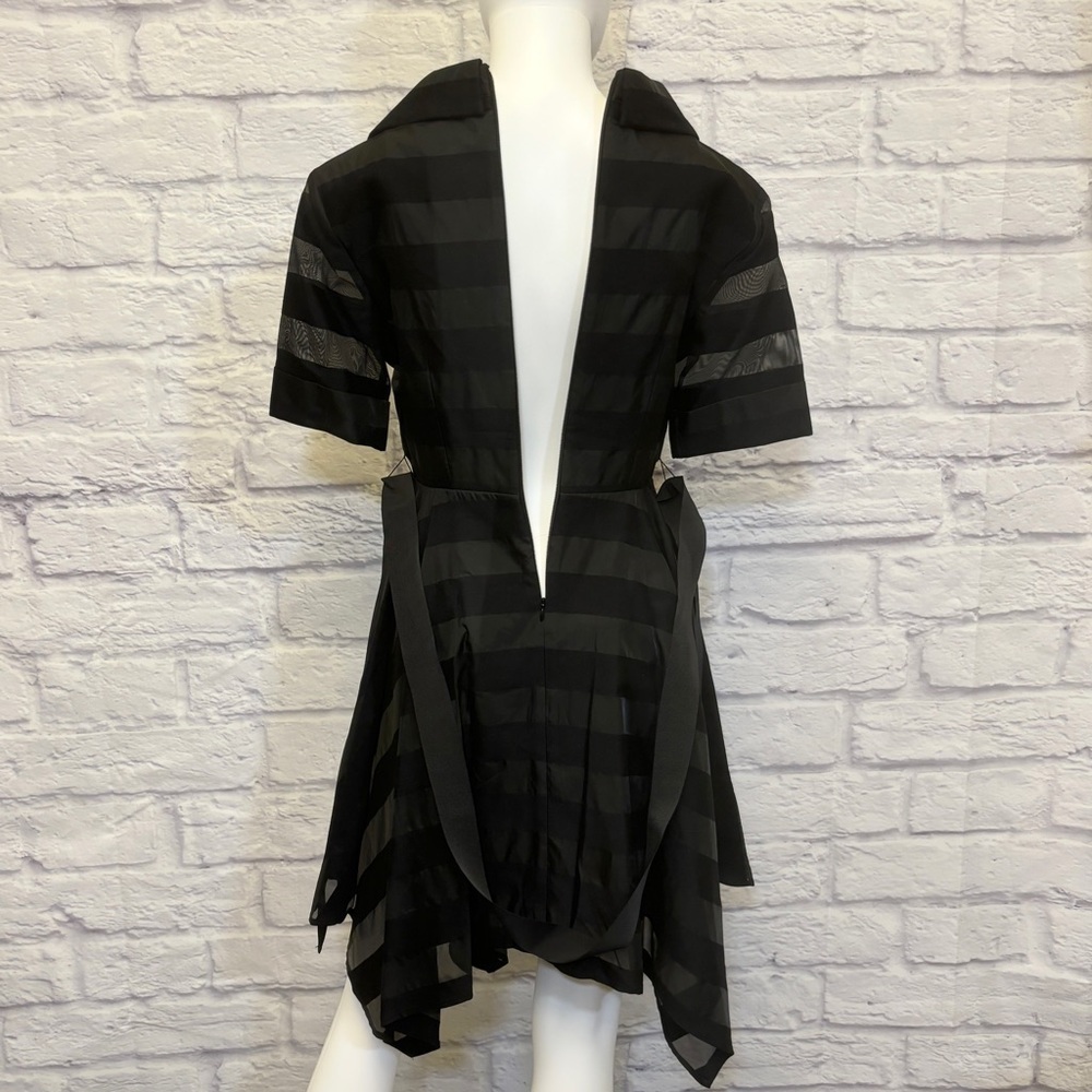 Belle Badgley Mischka 2 Dress Black Striped Short Sleeve Party Fit & Flare - Picture 8 of 12